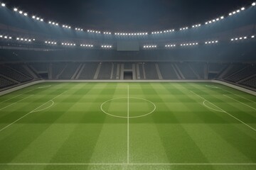 Obraz premium Empty soccer stadium at night under bright lights
