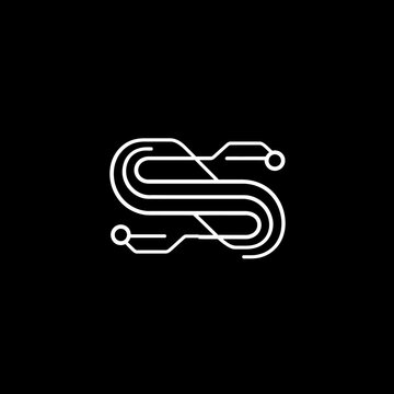 Abstract letter s logo design in modern minimalist style on black background