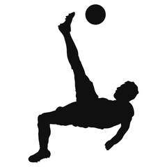 Silhouette of Soccer Player Kicking Ball on White Background