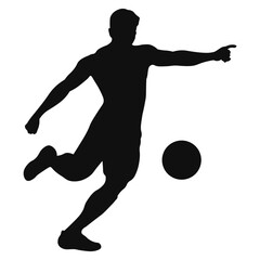 Silhouette of Soccer Player Kicking Ball on White Background