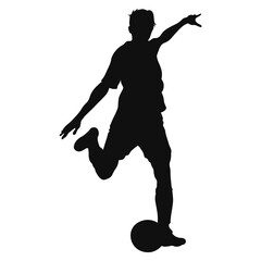 Silhouette of Soccer Player Kicking Ball on White Background