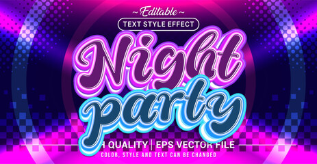 Editable text effect vector &ldquo;Night Party&rdquo;, featuring glowing neon style, bold shapes, and energetic vibes inspired by nightlife, music, and vibrant celebration.