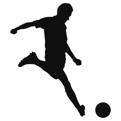 Silhouette of Soccer Player Kicking Ball on White Background