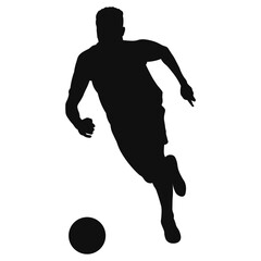 Silhouette of Soccer Player Kicking Ball on White Background
