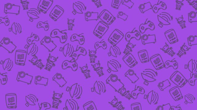 Pattern of phone game controller robot and wifi icons suitable for technologyrelated designs, gaming apps, websites, and social media posts.