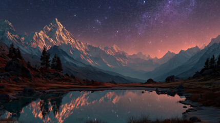 starry sky, reflection of the himalayas in water, high definition photography © Ali Murtaza 