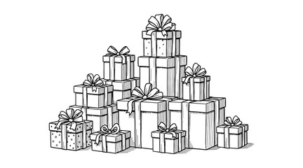 Fototapeta premium Stack of hand drawn gift boxes with bows