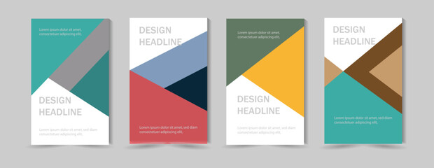 collection of modern design poster flyer brochure cover layout template with triangle graphic elements. Leaflet cover presentation, book cover. Minimal brochure layout and modern report flyer.
