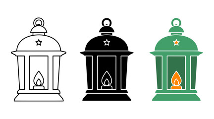 Three coloured lanterns vector icon with stars and flames © LuazaAkter