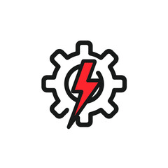 Gear icon with red lightning bolt symbolizing energy and power