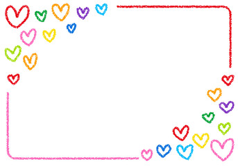 手描きのクレヨン素材　背景　ハートのフレーム　カード