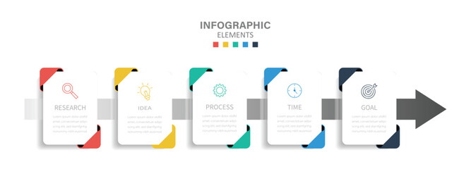 Business infographic labels design with arrow. Business data visualization timeline process. Flat business infographic diagram vector slide. 