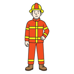 A detailed vector illustration of a firefighter wearing full protective gear and a sturdy helmet, drawn with strong lines and bold shapes to highlight bravery, readiness, and professional duty.