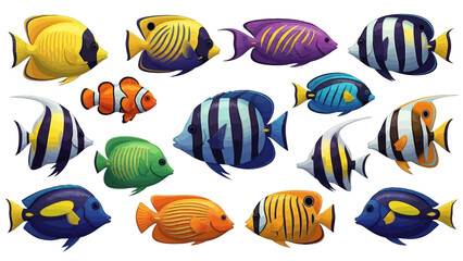 Vibrant Cartoon Tropical Fish Collection: 15 Colorful Aquarium Species Vector Illustration