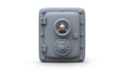 Fototapeta premium 3D cartoon pastel vault door with round handle and lock dial, cute security icon in soft gray tone, isolated on white background, ideal for banking, money safety, and protection concepts.
