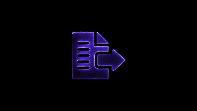 Purple glowing icon representing a document with an outgoing arrow, signifying export or sending data