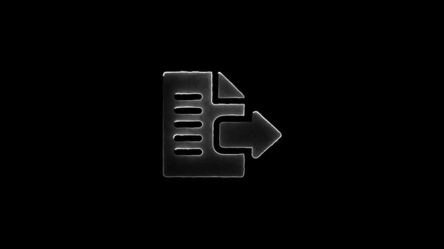 White outline icon of a document with an outgoing arrow, representing data export or sending a file output