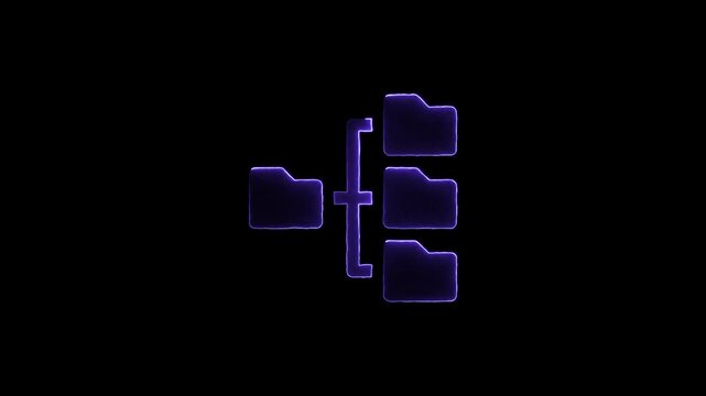 Purple glowing icon illustrating a folder hierarchy with one parent folder and three subfolders organization
