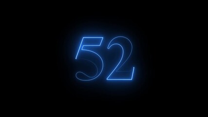 Neon text 52 number countdown icon blue color and black background . Neon number 52 with alpha channel, neon numbers, Bright neon glowing number 52 , Energy Neon Number 52 Animation. 4k video.. - Powered by Adobe