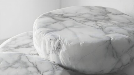 White marble stone block with grey veins, round shape rock texture background, luxury natural stone material for product display.