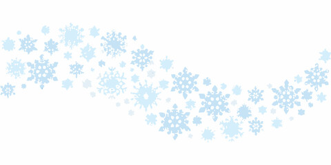 A gentle swirl of delicate light blue snowflakes against a white background