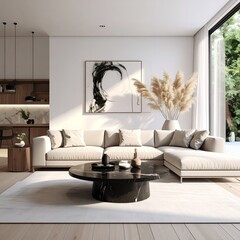 Modern Living Room Interior with Stylish Furniture and Natural Light.