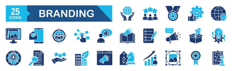 Branding icon set. icon set vector illustration concept for marketing, product, brand, strategy, value, social, loyal, client, motto, collection, innovation, target