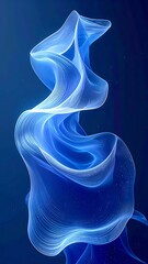 Blue swirling form against a dark blue background with subtle star-like points, giving a sense of depth and movement