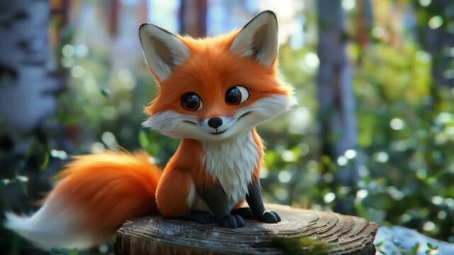 Cute Baby Fox With Fluffy tail sitting on a tree Videos