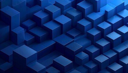 Blue toned aerial view of abstract cubes of varying heights, creating a geometric landscape
