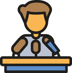 Public Speaking and Presentation Icon with Microphone at Podium