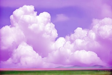 Purple Clouds Floating Over Green Field Landscape