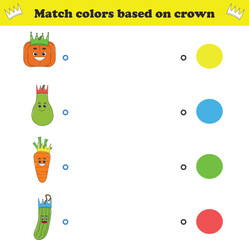 Match the color of the fruits crown. Educational game for color recognition