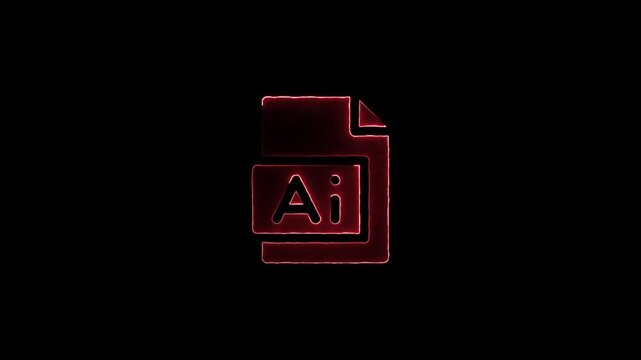 Glowing red Adobe Illustrator file icon with a folded corner on a black background ai file format