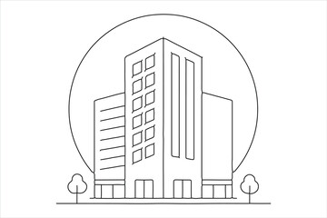Business center building one line art minimalist style
