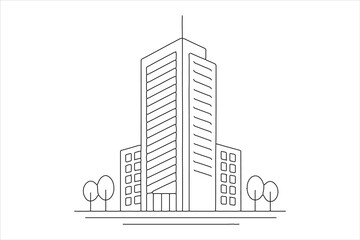 Simple skyscraper office building continuous line clean art