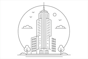 City office building single line art, professional illustration