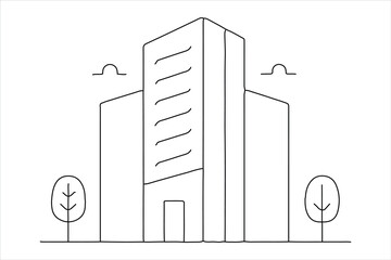 Minimal office block, one line drawing, creative vector icon