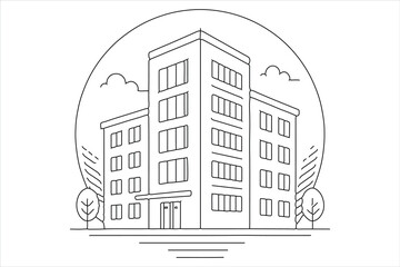 Elegant office tower, continuous one line minimalist sketch