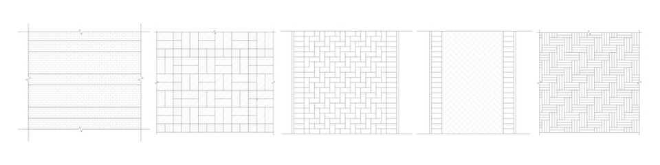 CAD Drawings. Set of stone wall pattern for landscape, outdoor and park, etc.	