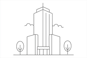 Skyscraper office building, one line ar,t simple outline graphic