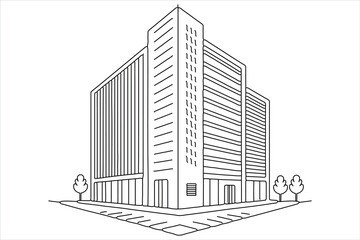 Business office building, continuous line ar,t clean vector style