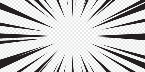 Comic book page template with radial and ray halftone effects in pop art style. Blank transparent background. Vector illustration