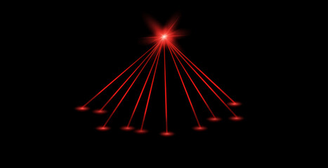 Abstract red laser beam. Transparent isolated on black background. Vector illustration.