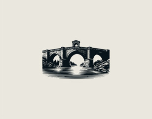 Vintage Stone Bridge black vector logo illustration