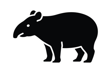 Obraz premium A black silhouette of a tapir stands on a white background.