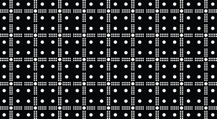 Seamless Black and White Digital Grid Pattern with White Dots, Monochrome High-Resolution Background for Technology, Gaming, and Retro Design