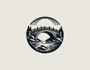 Vintage Stone Bridge black vector logo illustration