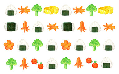 水彩手描きのお弁当食材の装飾ライン4本セット｜Watercolor Bento Ingredients Decorative Border Lines
