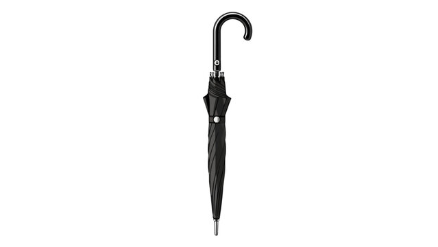 Closed black umbrella with a curved handle isolated on white - Powered by Adobe